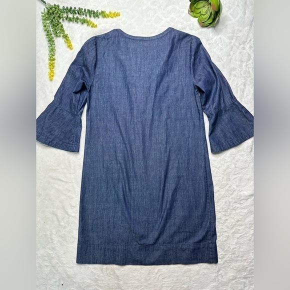 Draper James Chambray Ruffle 3/4 Bell Sleeve 100% Cotton Shift Dress Womens 6 - Picture 3 of 16